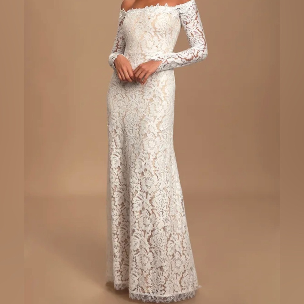 Romance Dreamer White Lace Off-the-Shoulder Maxi Dress